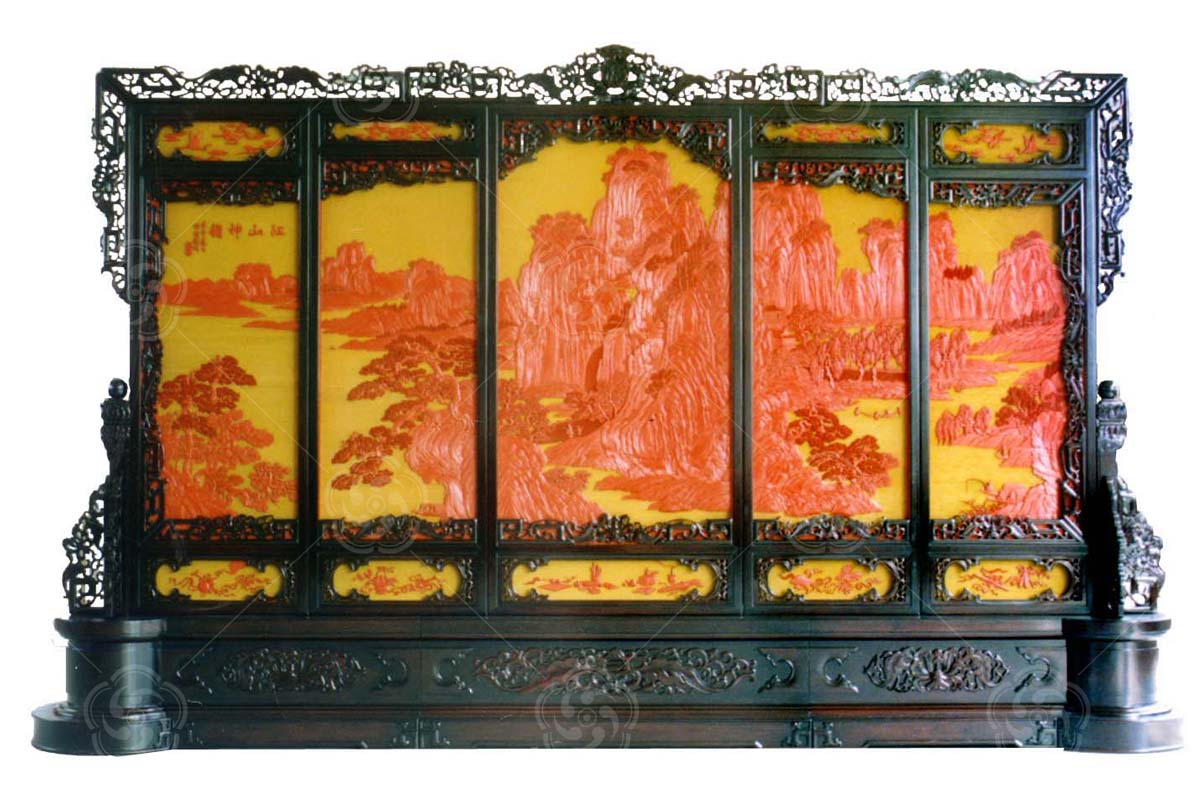 雕漆《江山神韻》大地屏精品簡介