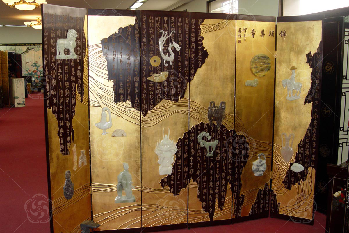 骨石刻漆《錦繡華章》博古無(wú)邊屏風(fēng)